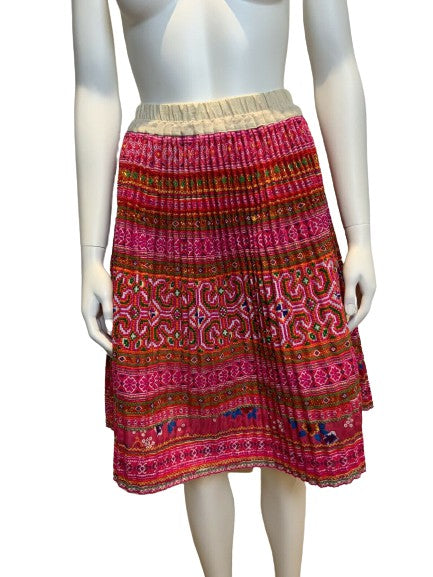 Gypsy Style Pleated Hand Embroidered midi skirt Size S small ladies