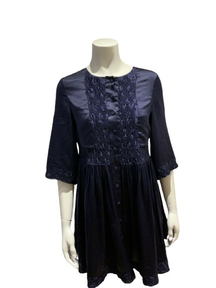 Navy Blue Silk Button Down Dress Size S Small ladies