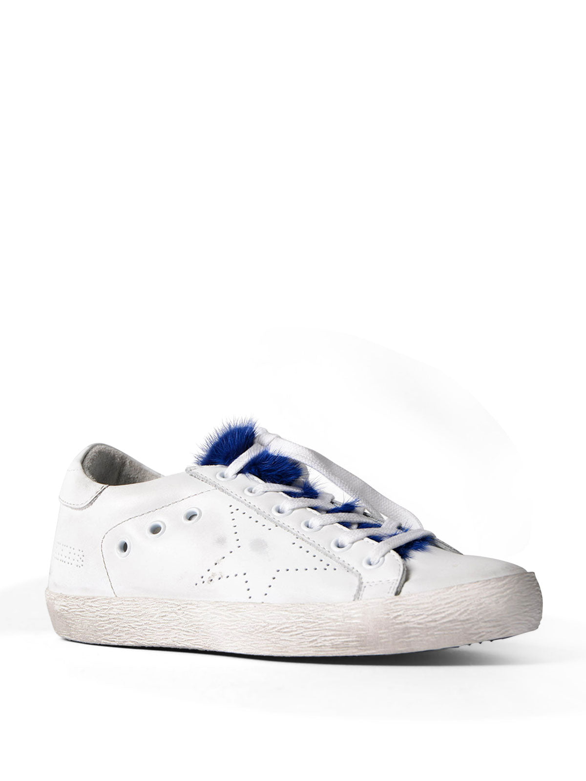 Golden Goose SUPER STAR SNEAKERS BLUE MINK FUR TONGUE trainers 37 UK 4 US 7 ladies