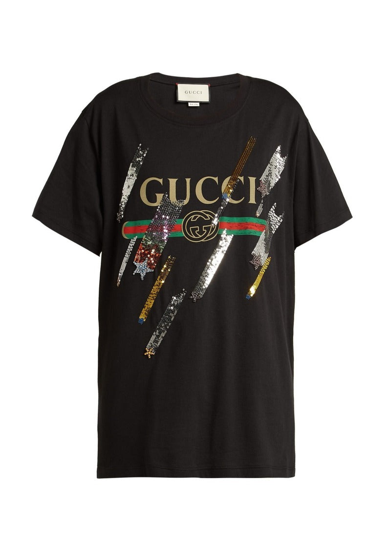 Gucci Vintage Logo T-Shirt Gets a Sequin Makeover 2019 Collection Ladies