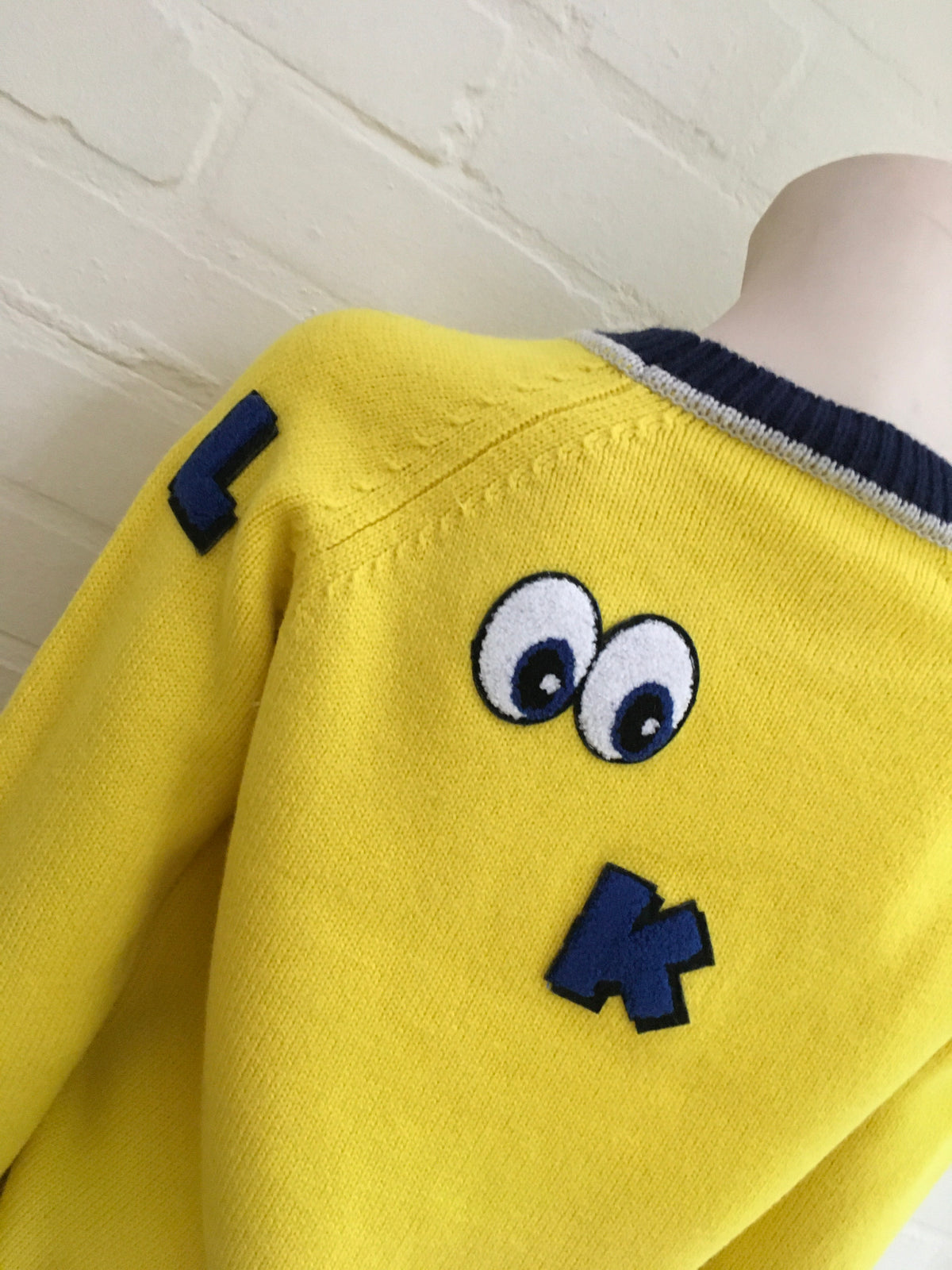 Mira Mikati Women's Look Patched Yellow Wool Sweater Jumper Size M Medium Ladies