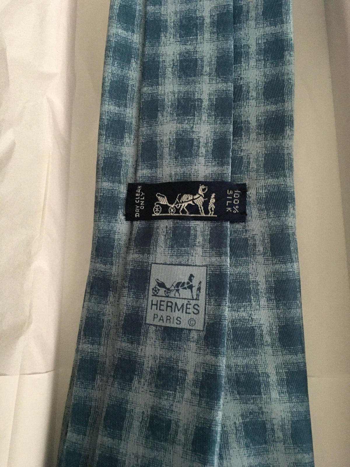 Hermès HERMES Paris Silk Blue Print Tie 91 HA 100% AUTHENTIC Men