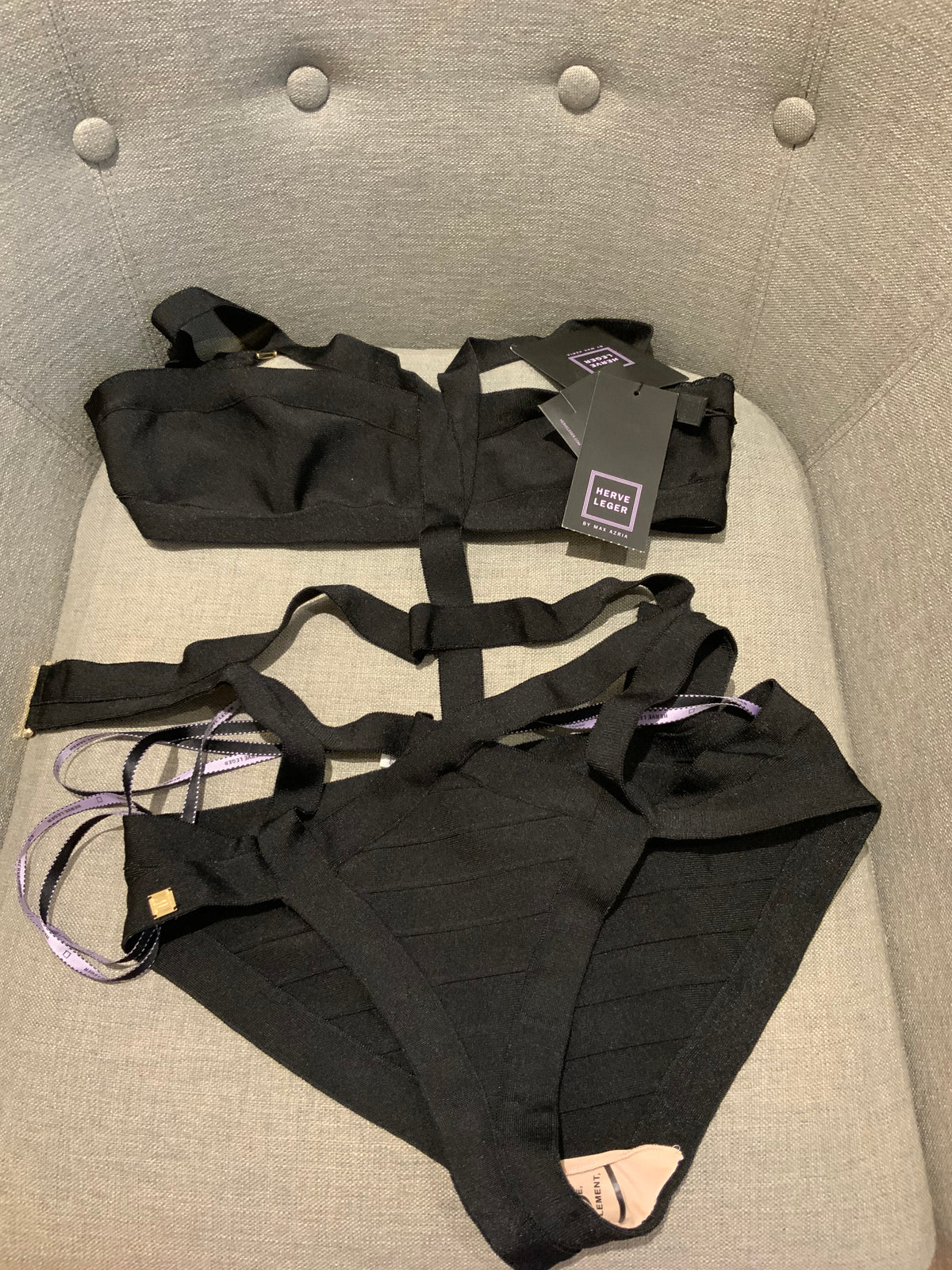 $740 Herve Leger "TAMARA" Monokini Swimwear Black Size S SMALL ladies