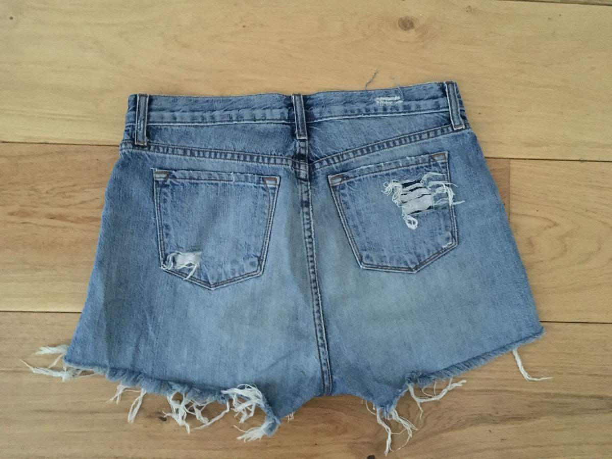 J BRAND Shredded Distressed Ripped Shorts Denim Jeans Size 27 ladies