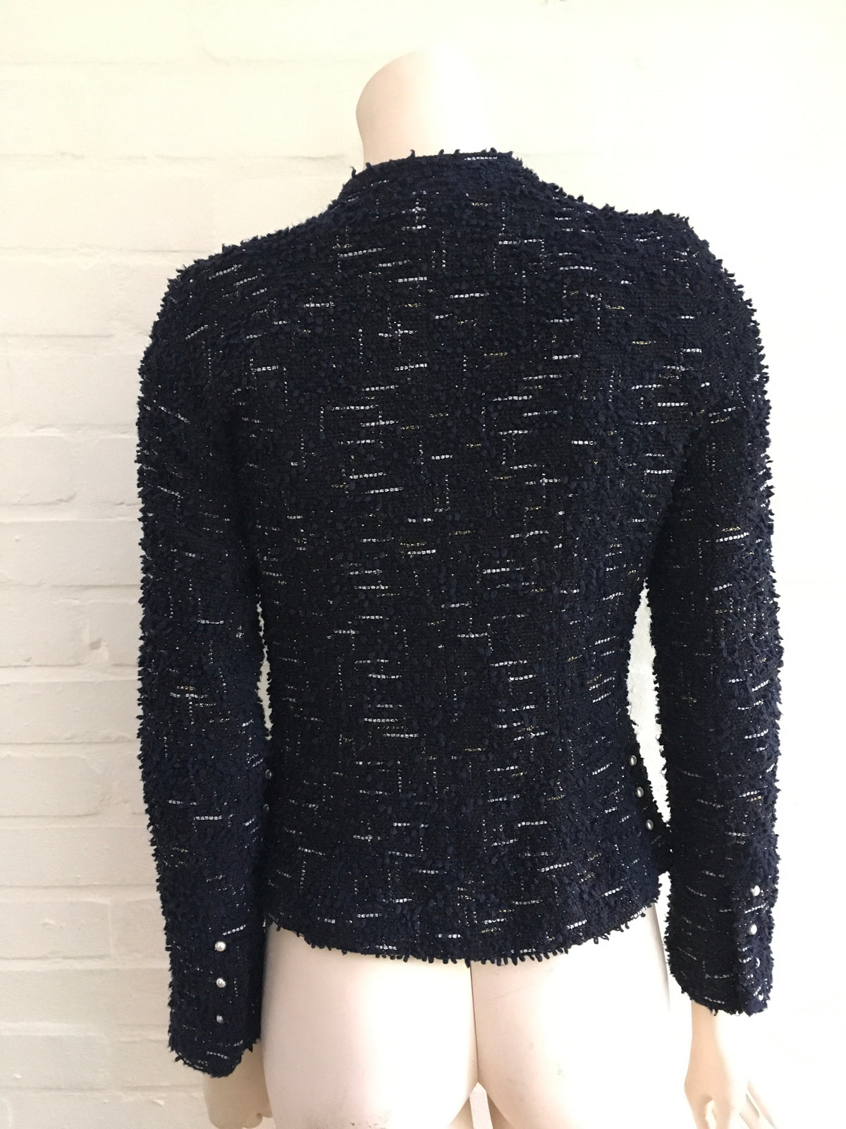 CHANEL Metallic Tweed Jacket Pearls Embellishe Ladies