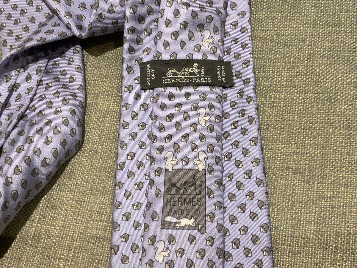 Hermès HERMES Paris 625851 IA Purple 100% Silk Tie “Squirrels” Men