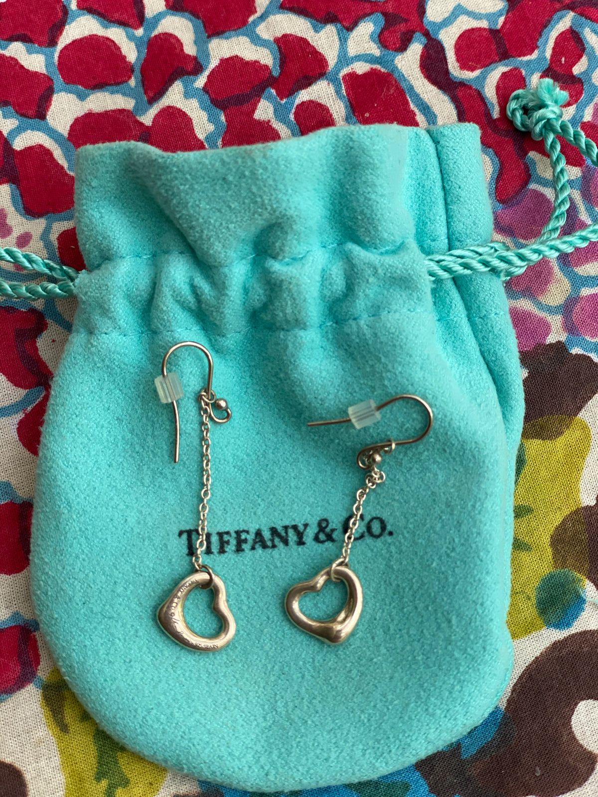 Tiffany & Co. 925 Sterling Silver Elsa Peretti Open Heart Drop Earrings Ladies