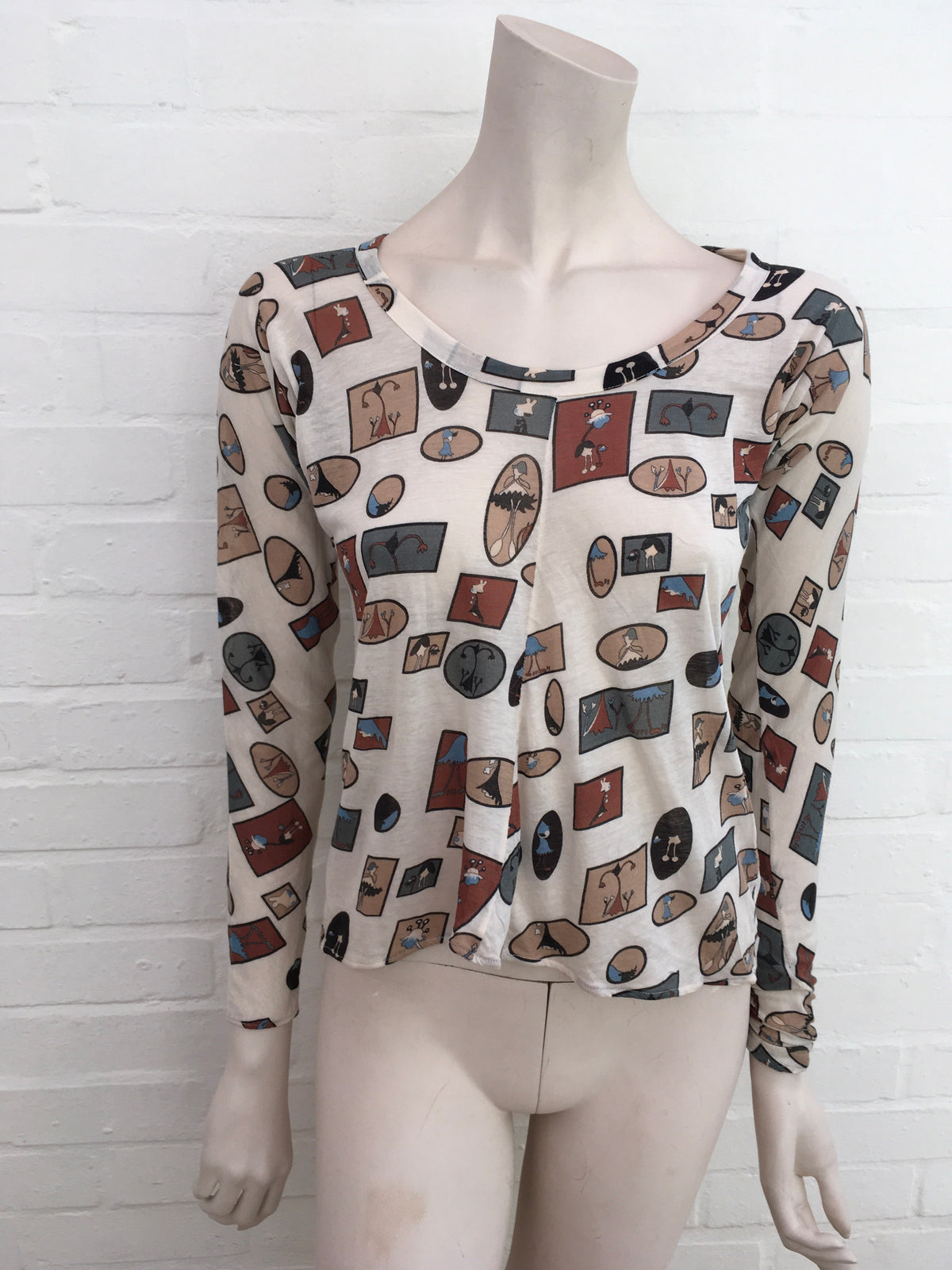 MARNI MULTICOLOR PRINTED LONG SLEEVES CROPPED TOP SIZE I 44 Ladies