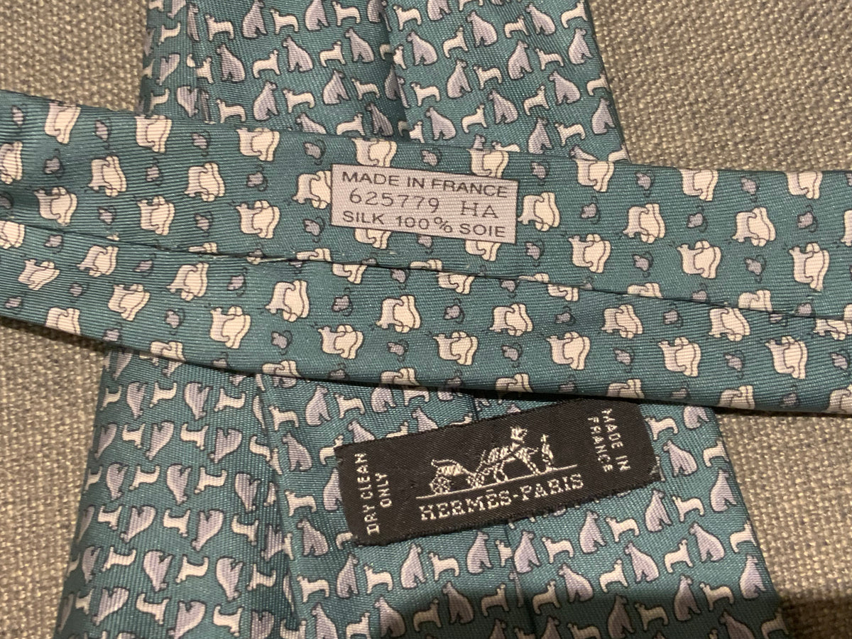 Hermès HERMES Paris Silk Blue Print Tie 625779 HA Polar Bear 100% AUTHENTIC Men
