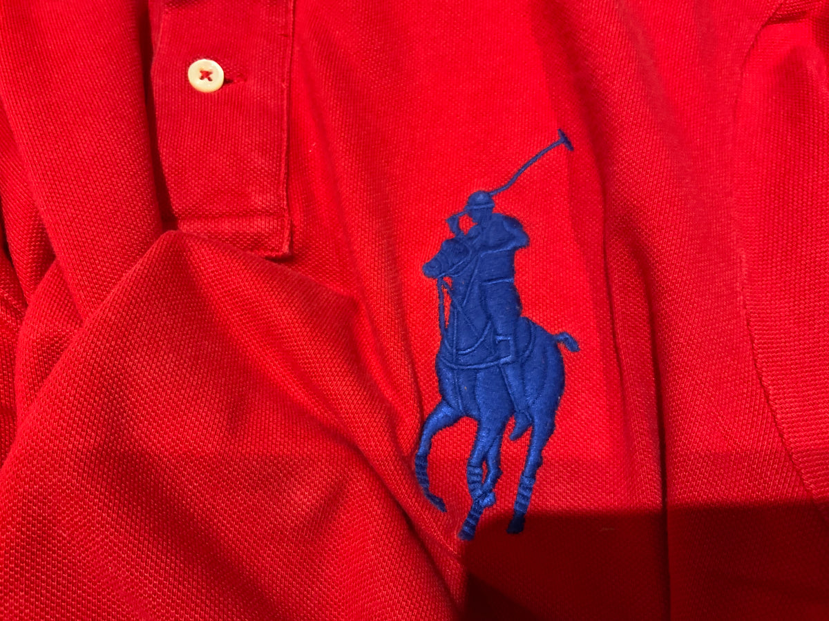Polo Ralph Lauren Custom Fit Red Big Pony Logo Embroidered Polo T shirt Size M Medium men