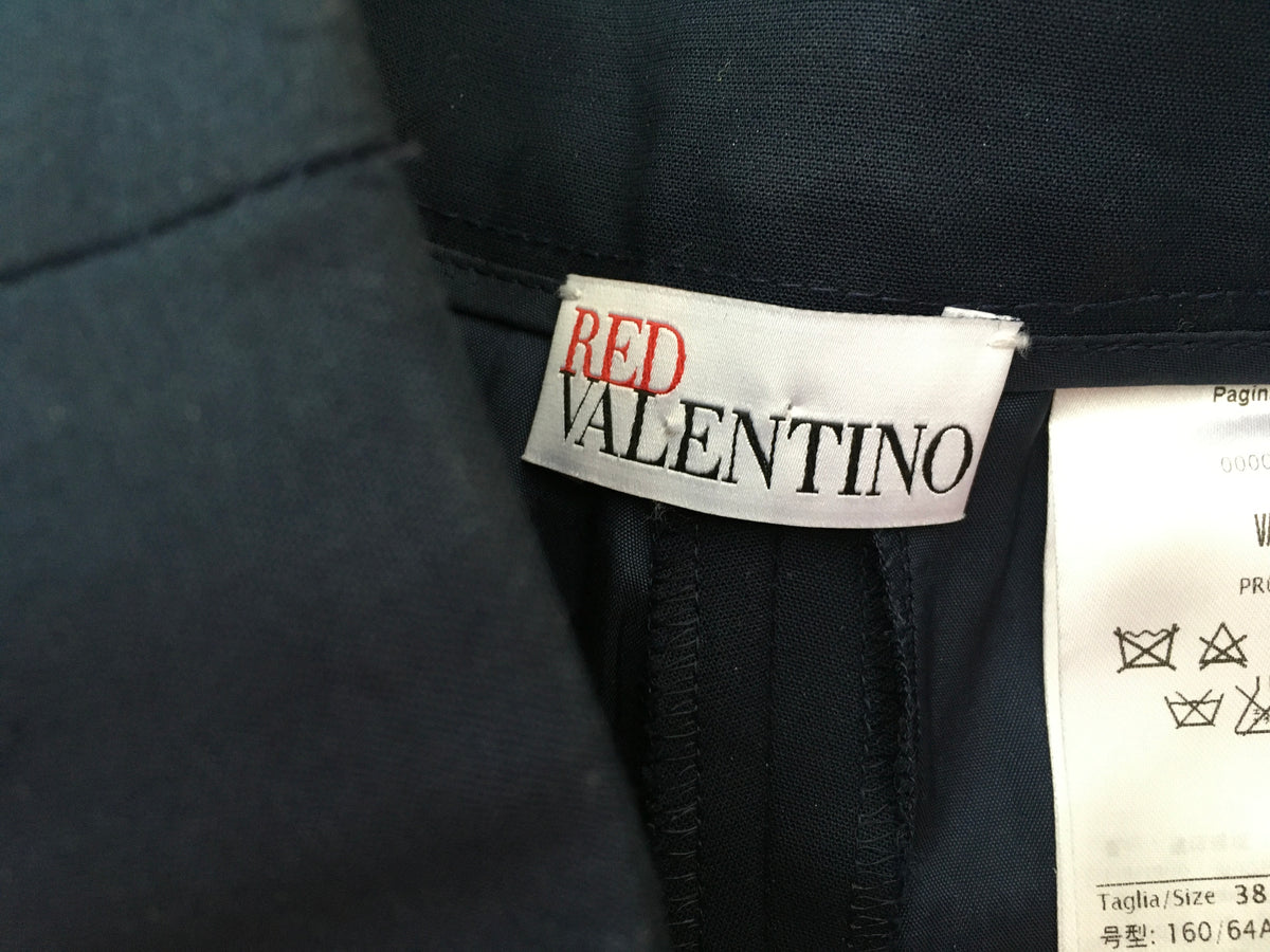 VALENTINO RED CULLOT RUFFLE TRIM NAVY PANTS TROUSERS SIZE I 38 UK 6 US 2 LADIES