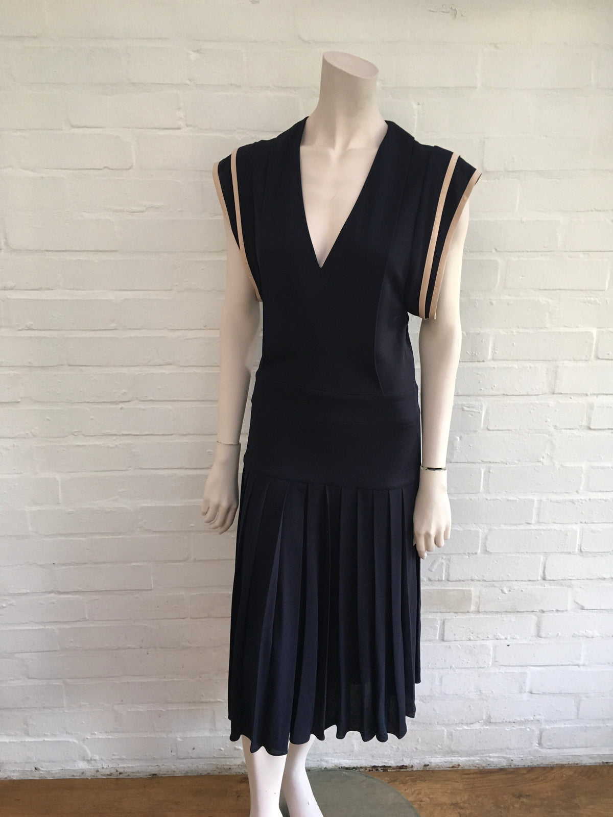 CHLOÉ Pleated Navy Midi Dress Ladies