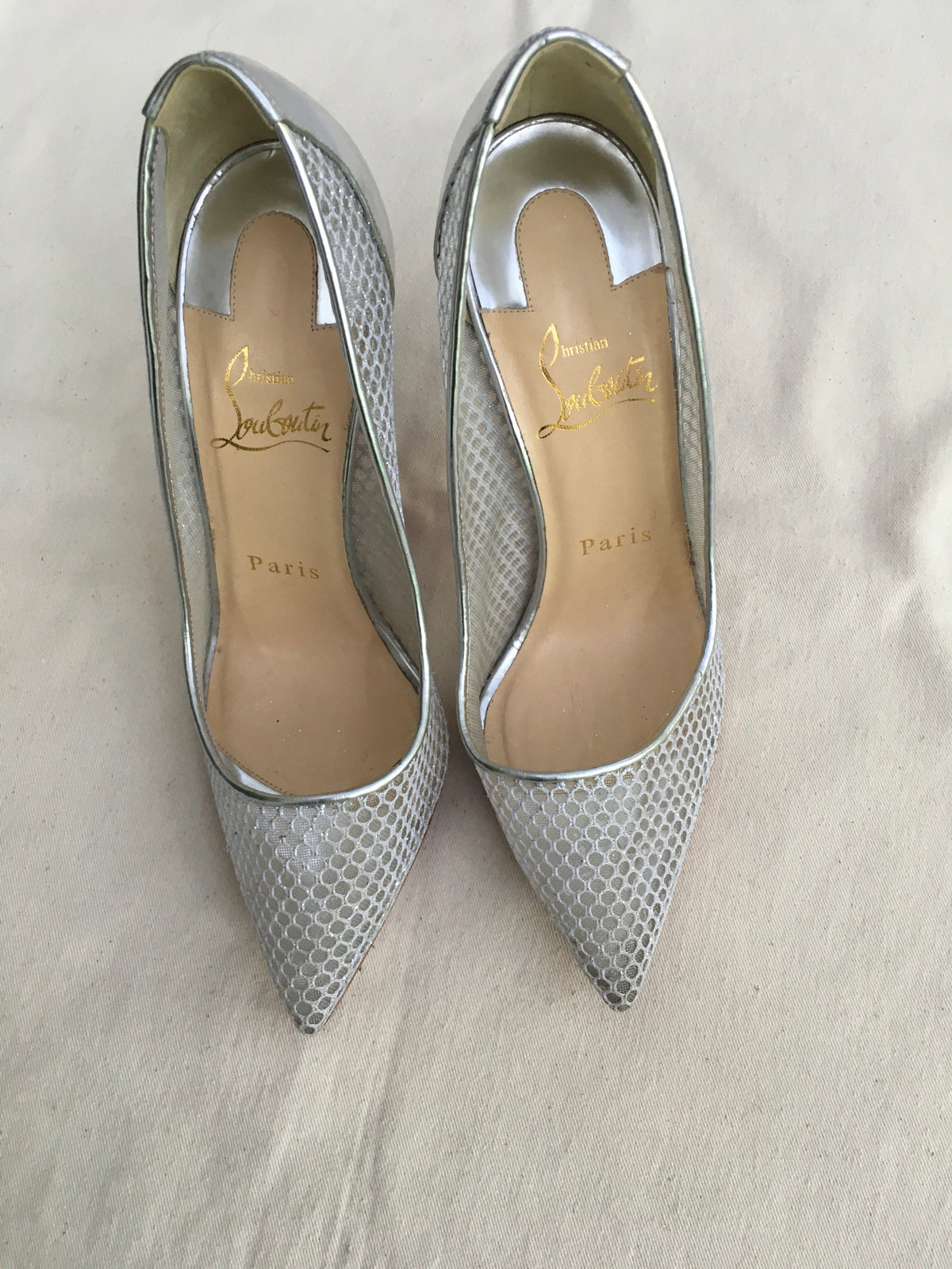 Christian Louboutin Silver Mesh Follies Resille Pointed Toe Shoes 36 US 6 UK 3 ladies
