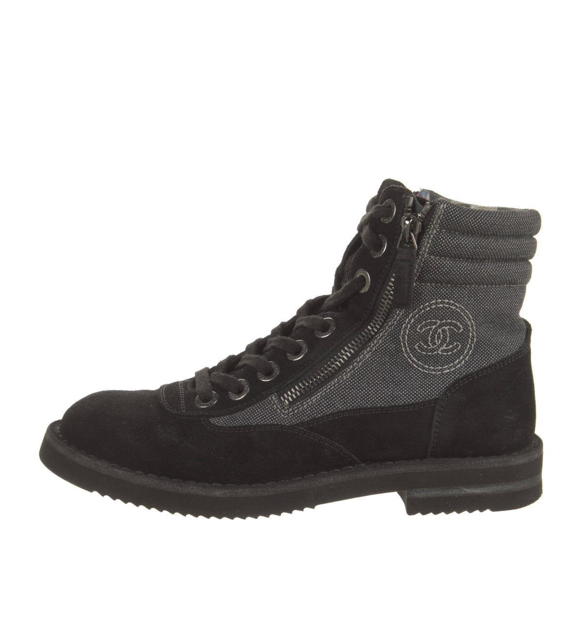 CHANEL Interlocking CC Logo Combat Boots SIZE 37 1/2 UK 4.5 US 7.5 ladies
