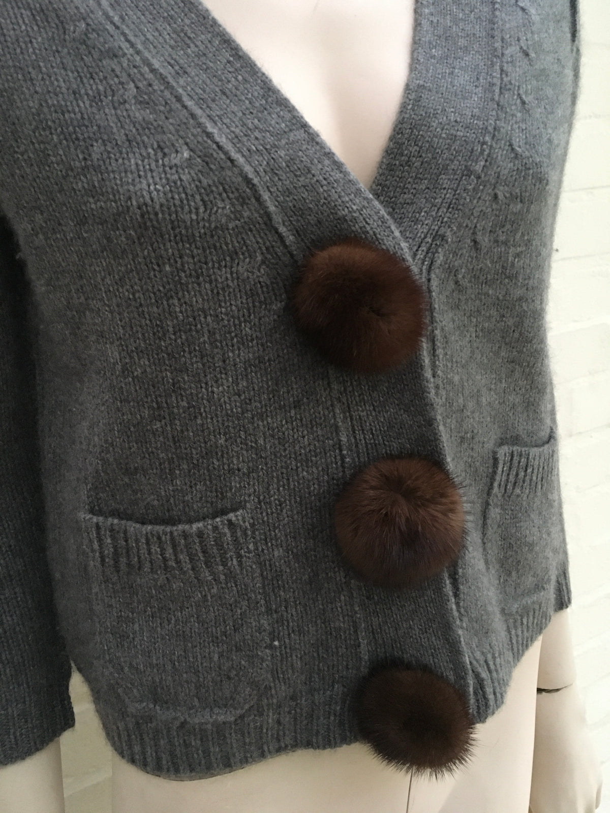 Thor & Nema Cashmere Cropped Cardigan Mink Fur Trim Size S Small Ladies
