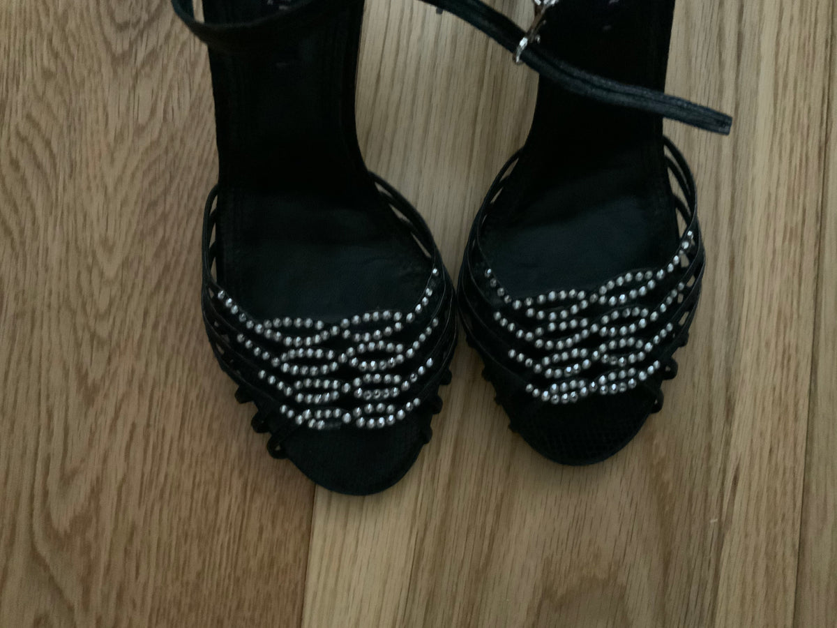 Ralph Lauren Purple Label Black Strappy Crystals Heels Size 39 US 9 UK 6 ladies