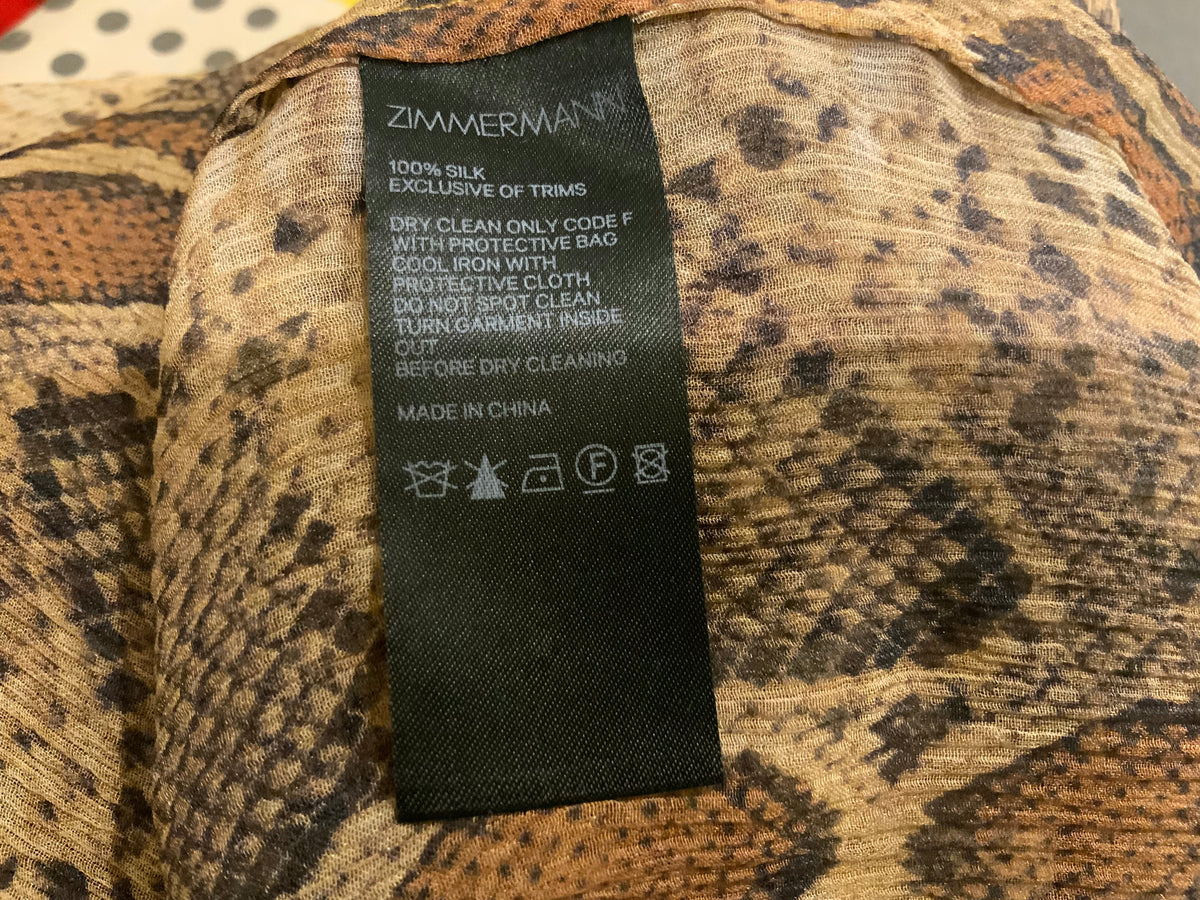 ZIMMERMANN MOST WANTED Ninety-Six Lantern gathered snake-print Blouse SIZE 0 XS ladies