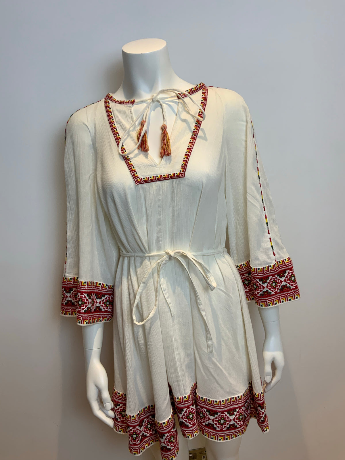 FRENCH CONNECTION Adanna Crinkle Ethnic Smock Boho Mexican Dress UK 8 US 4 XS ladies