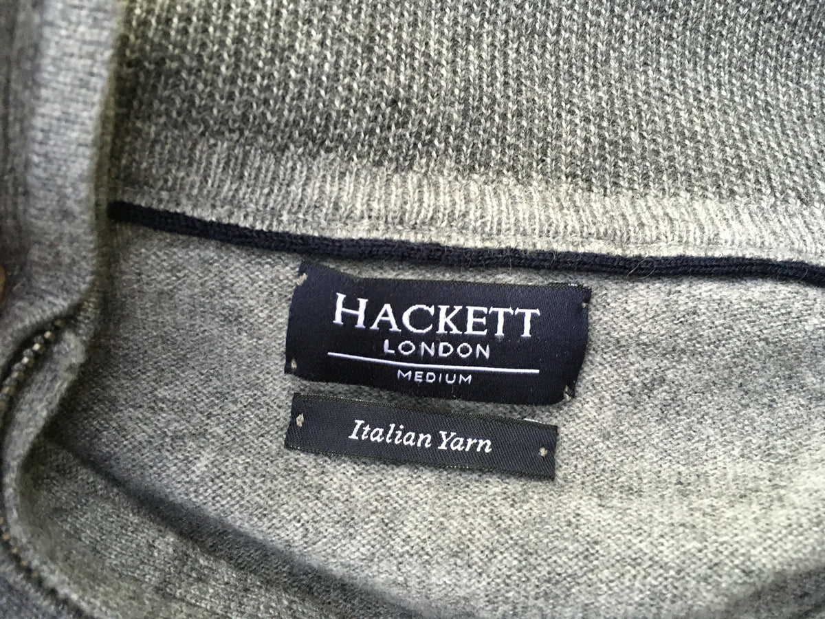 HACKETT LONDON GREY CASHMERE WOOL KNIT HALF ZIP SWEATER JUMPER M MEDIUM MEN
