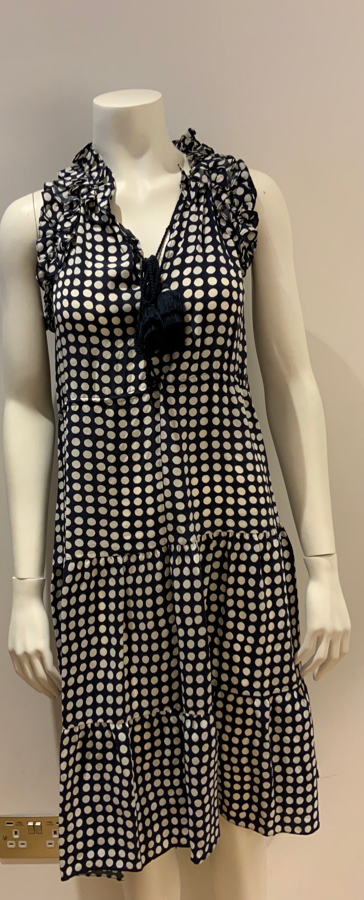 FIGUE NAVY POLKA DOT DRESS GABRIELLA KAMARI MOON PRINT Size S Small ladies