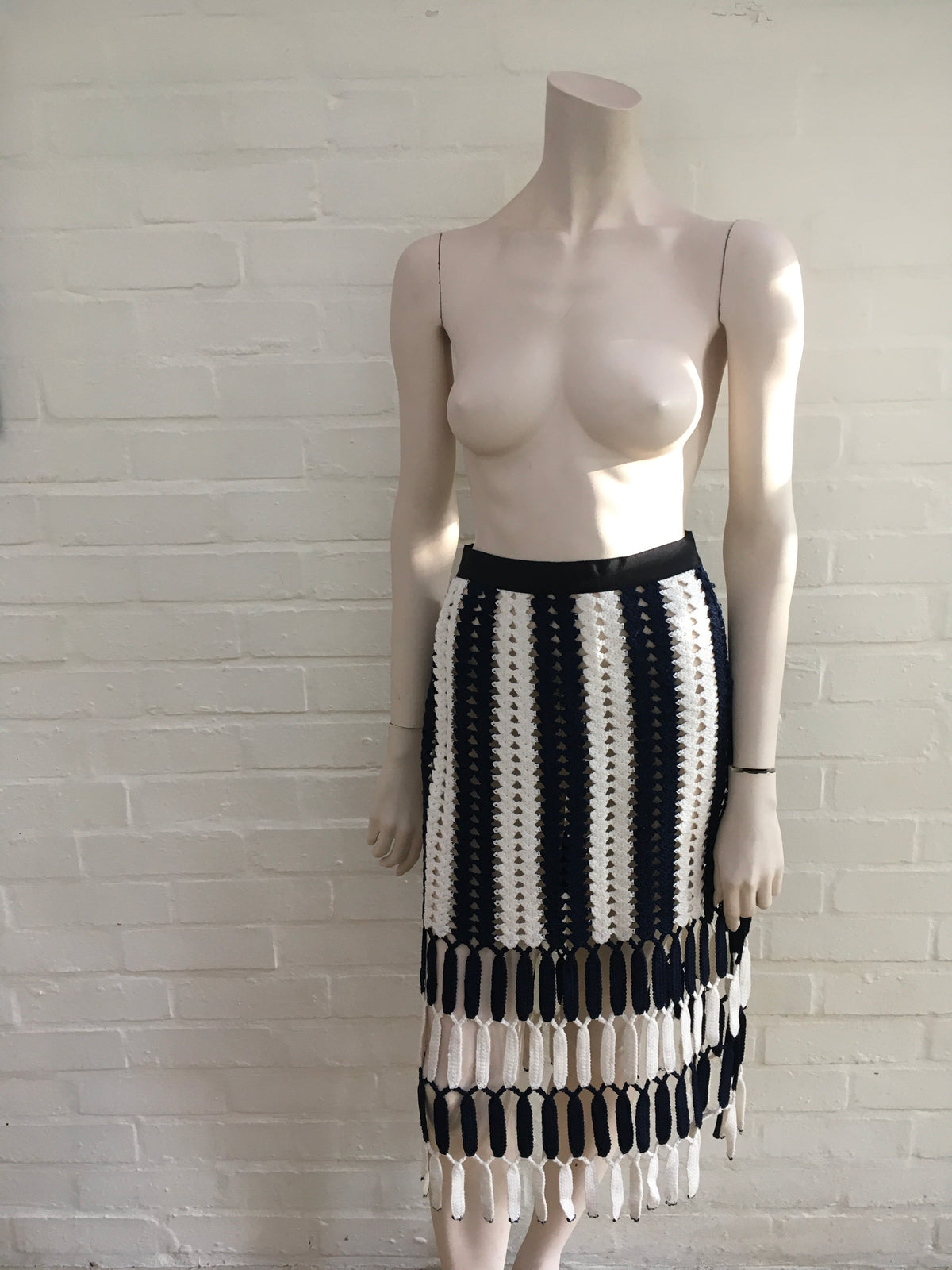 Self Portrait Striped Crochet Midi Skirt Size UK 8 US 4 Ladies