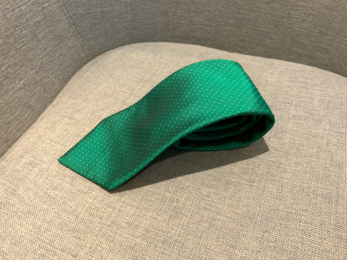TURNBULL & ASSER. HANDMADE MENS GREEN POLKA DOTS TIE MEN