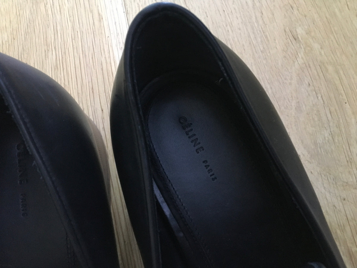 Céline Celine Phoebe Philo Black Chain-Link Leather Loafers Shoes 38 ladies