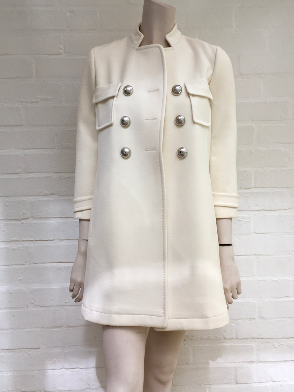 GUCCI White Wool-crepe Double Breasted Napoleon Coat Size I 36 ladies