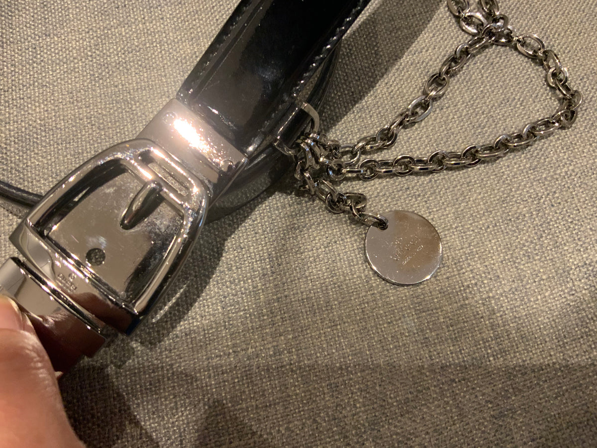 Gucci Tom Ford Skinny Patent Leather Black Chain Drop Belt ladies