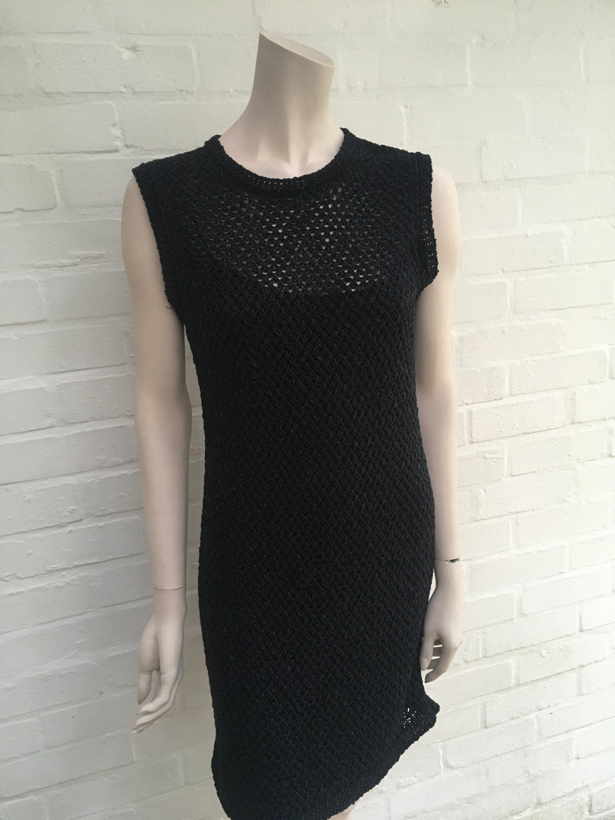 Chanel Black Cotton Crochet Knit Dress SZ F 40 UK 12 US 8 RARE ladies