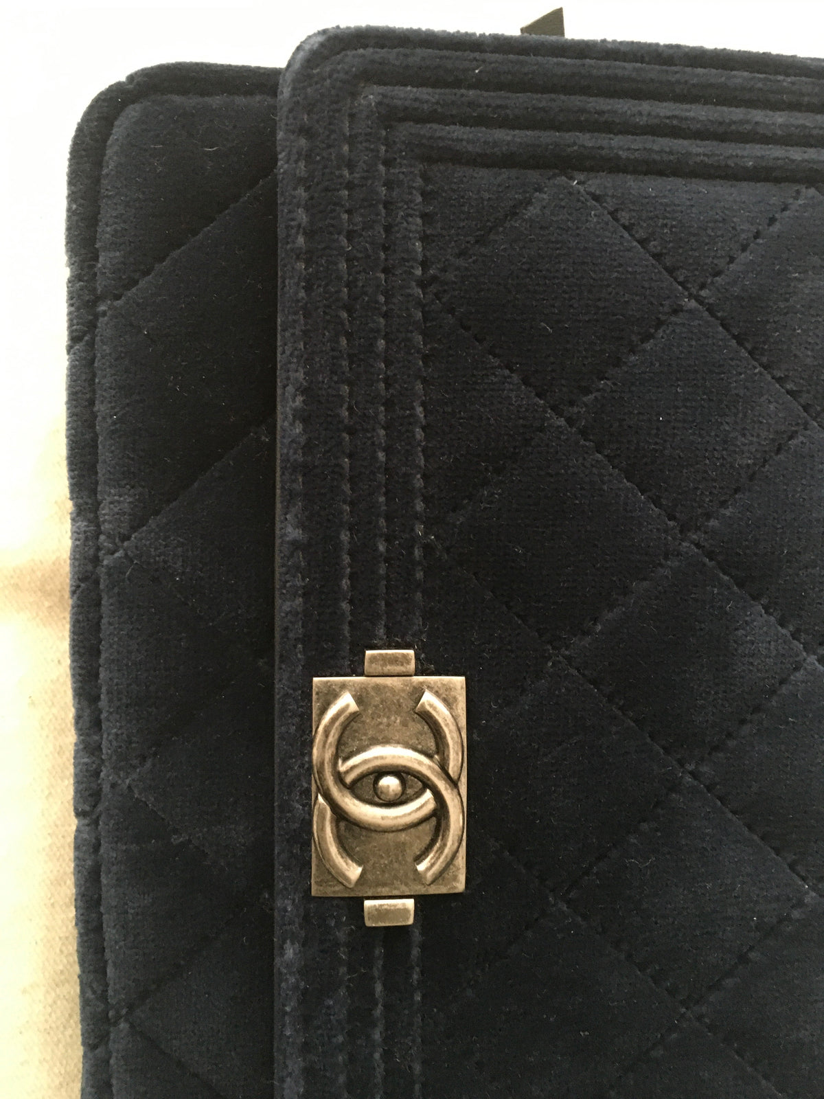 Chanel Velvet Quilted Boy Wallet On Chain WOC Navy Blue Bag Handbag Rare ladies