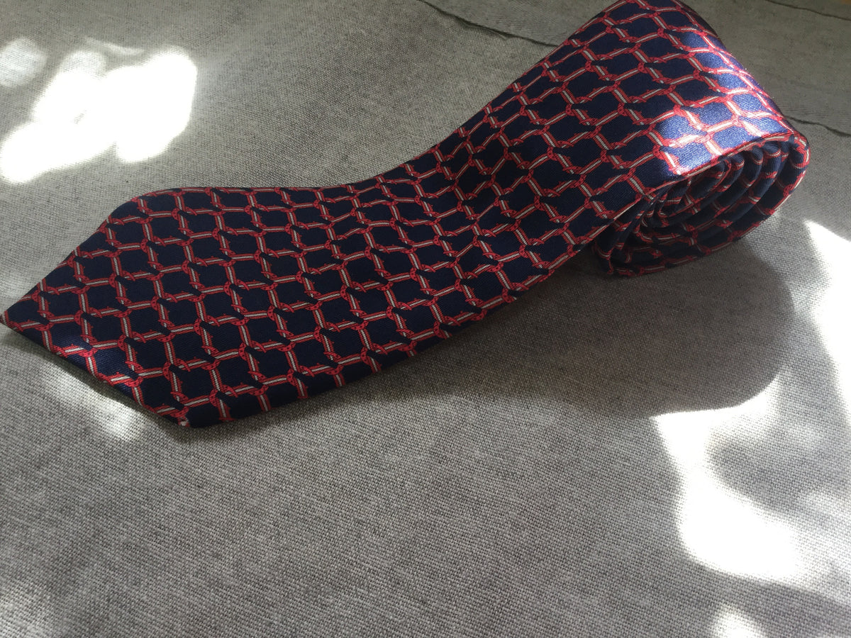 Hermès Paris Silk Blue Print Tie 7124 FA 100% AUTHENTIC Men