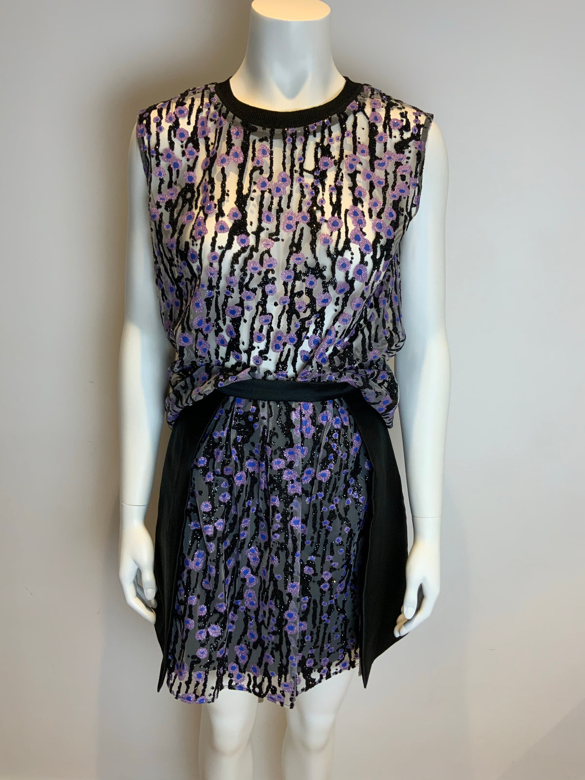 Carven Women's Floral Skirt - Black/Lilac Glitter FR 34 UK 6 US 2 XXS ladies