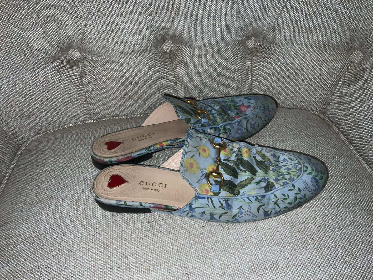 GUCCI Princetown Flora Print Mules Flats Size 37.5 UK 4.5 US 7.5 ladies