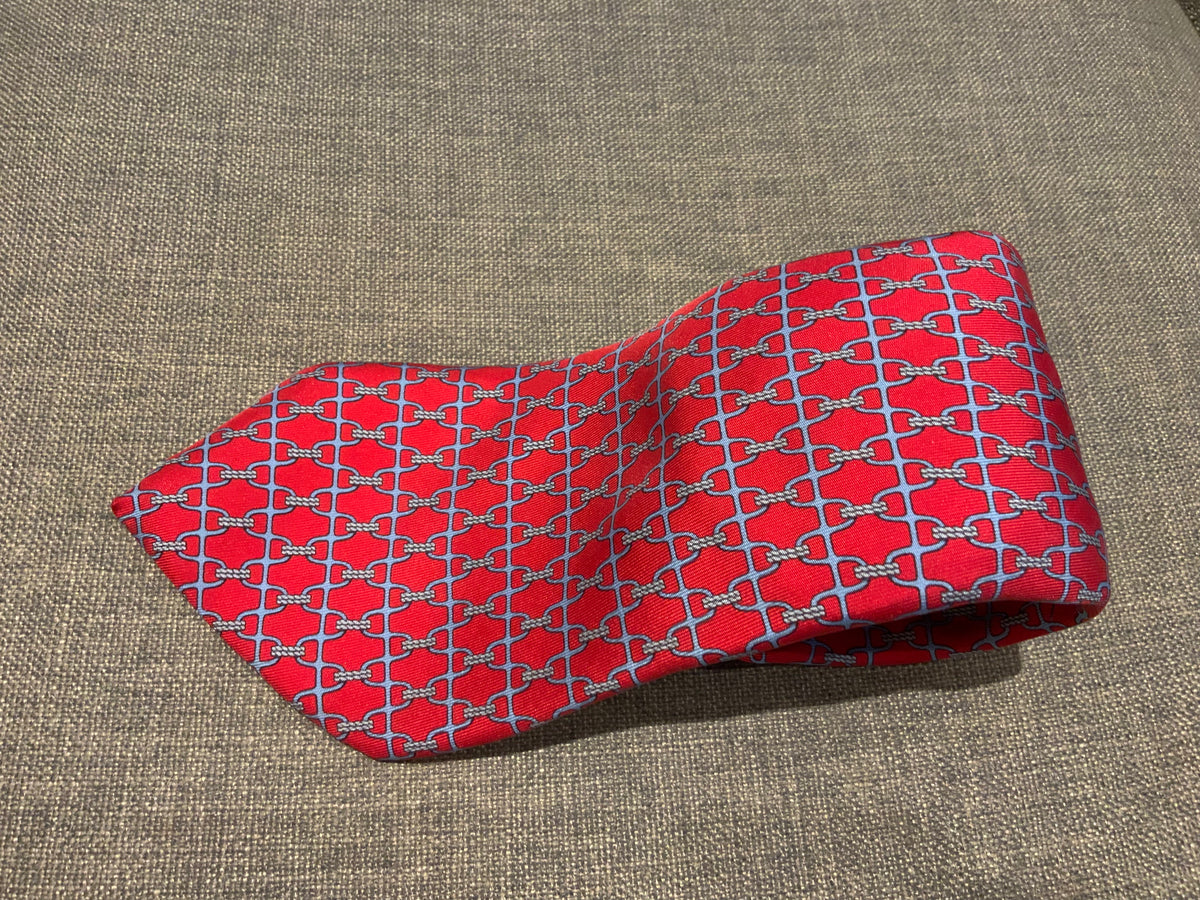 Hermès HERMES Paris 5260 SA 5-Fold Pink Grey Stirrup Rope Print Silk Neck Tie men