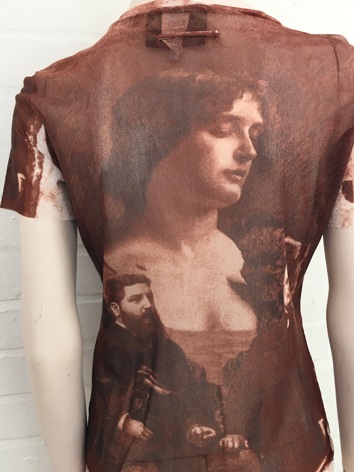 Jean Paul GAULTIER 1990's Face Printed Sheer T shirt Top Size L Large ladies