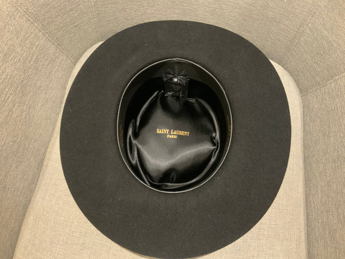 Saint Laurent Black RABBIT FUR HAT Fedora SOLD OUT Size 55 ladies