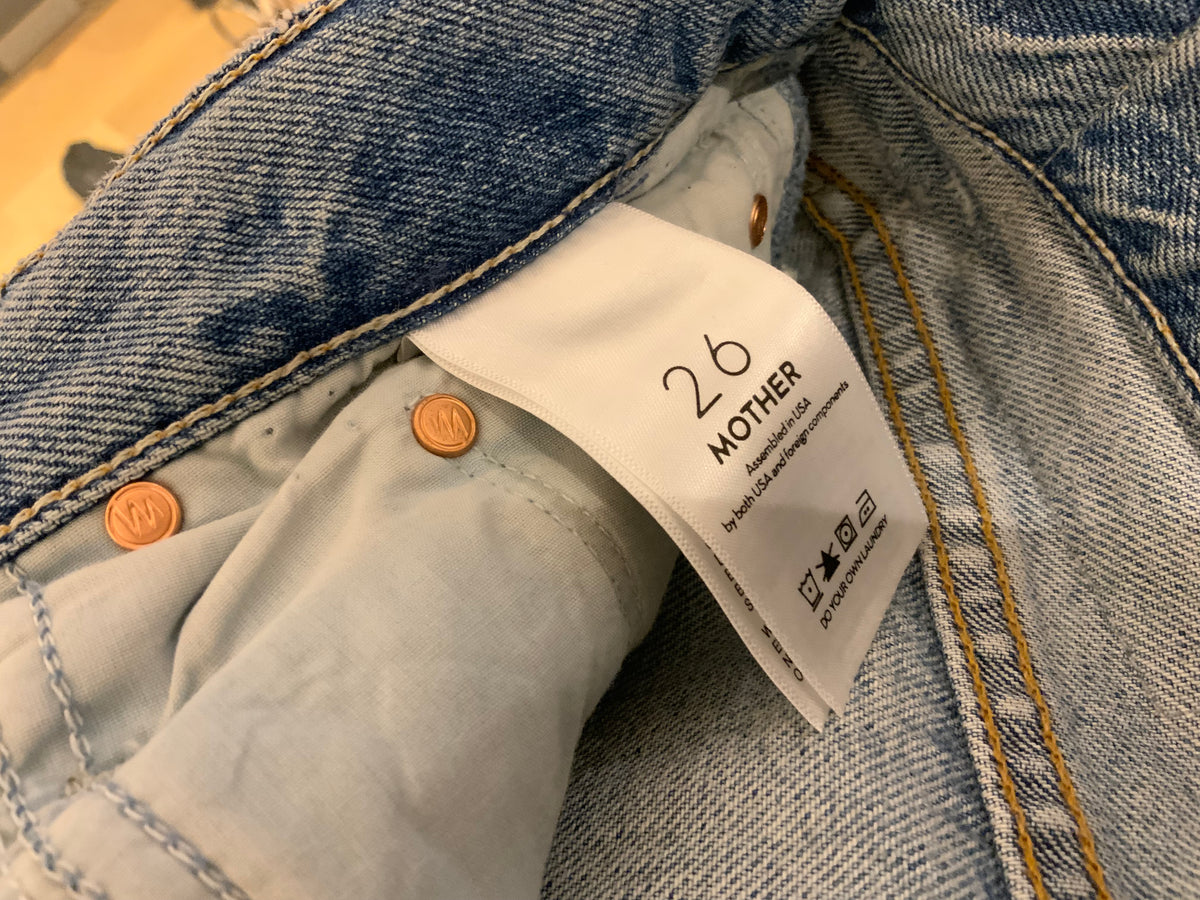 MOTHER LIMITED 2021 Blue Distressed Mystical 'the Trickster' Straight Jeans 26 ladies