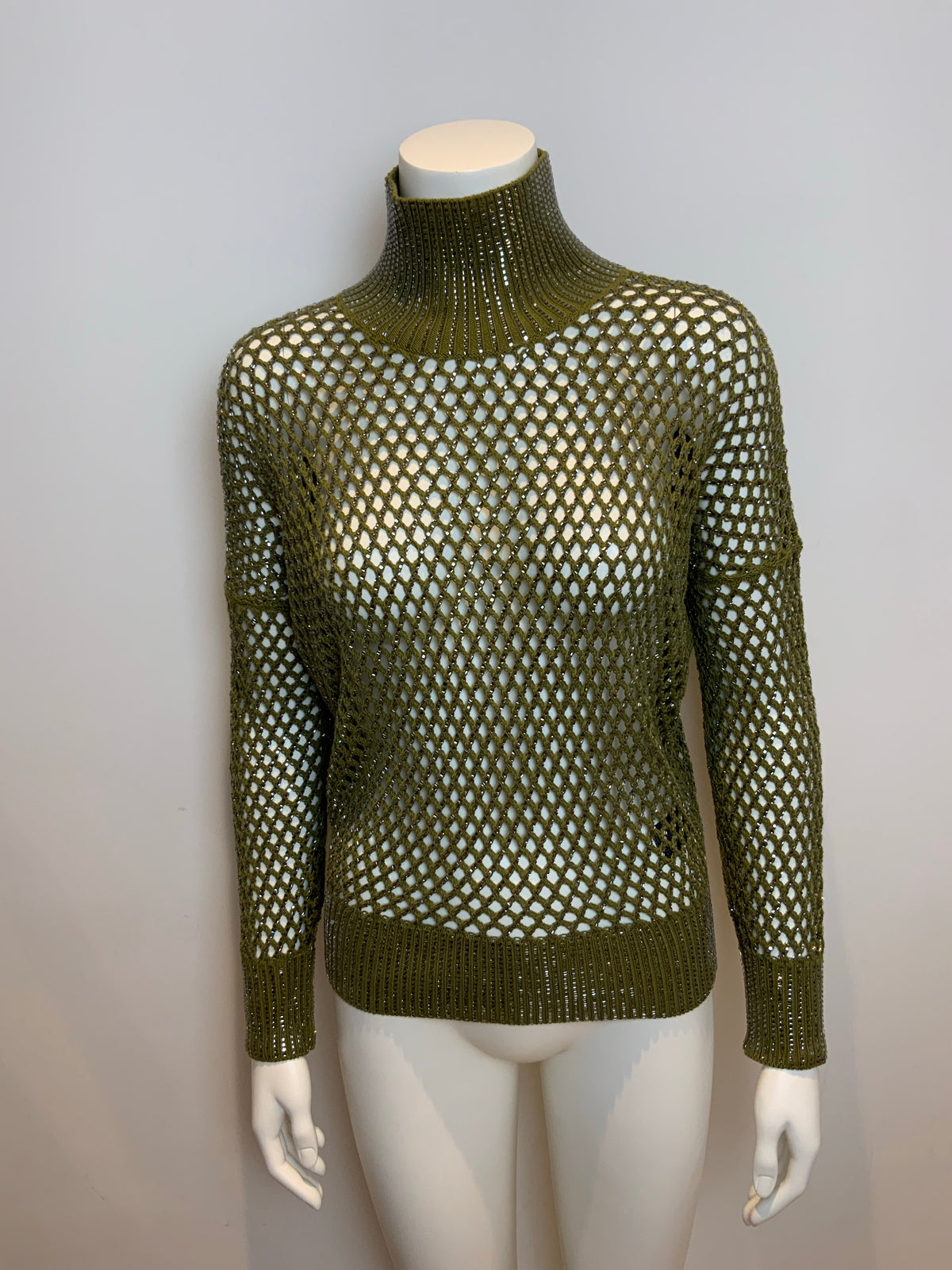 Ermanno Scervino Crystal embellished open knit Turtleneck Size I 38 UK 6 US 2 XS ladies