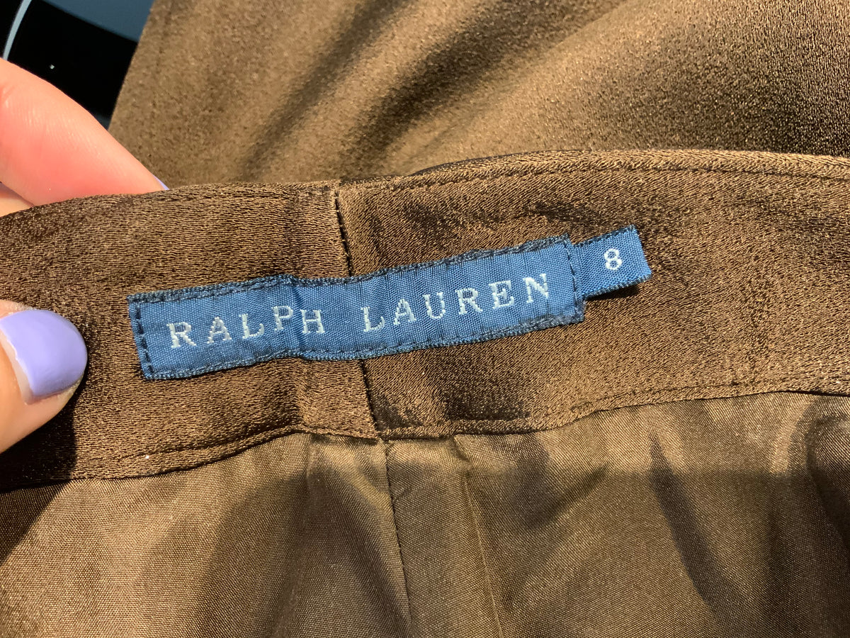 Ralph Lauren Wide Leg Chocolat Brown Satin Pants Trousers US 8 UK 12 L LARGE ladies