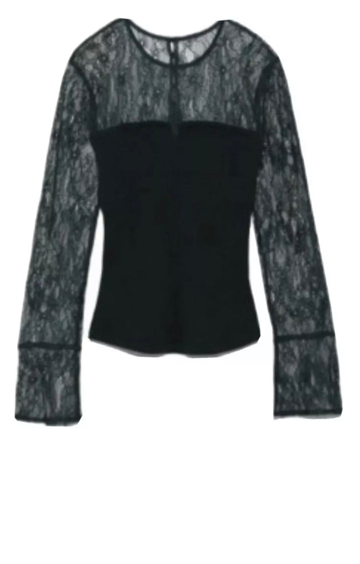 FRAY I.D JAPAN FLORAL LACE INSERT JUMPER TOP BLOUSE SWEATER PULLOVER SIZE F ladies