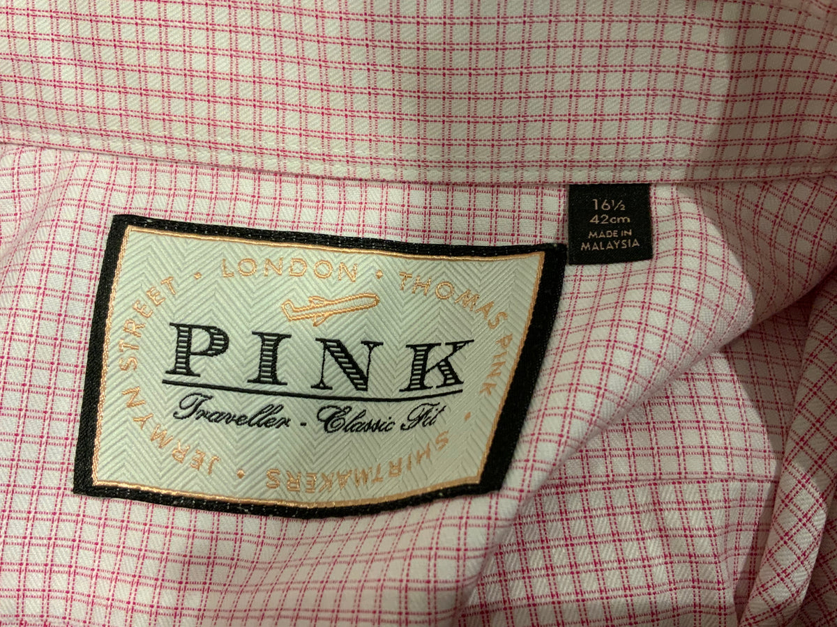 Thomas Pink BESPOKE SHORT SLEEVE BUTTON-UP GINGHAM SHIRT 42cm 16 1/2"men