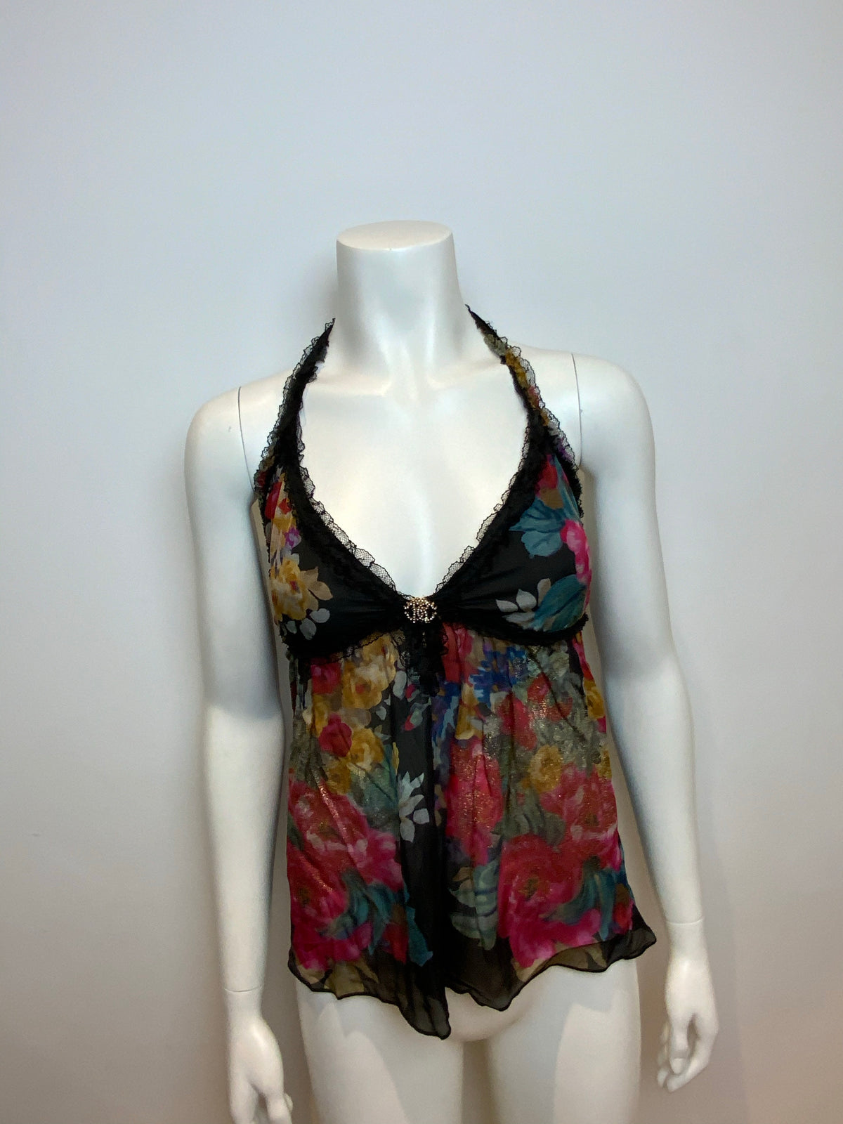 ROBERTO CAVALLI Floral Printed silk-chiffon embellish top Size I 42 UK 10 US 6 ladies