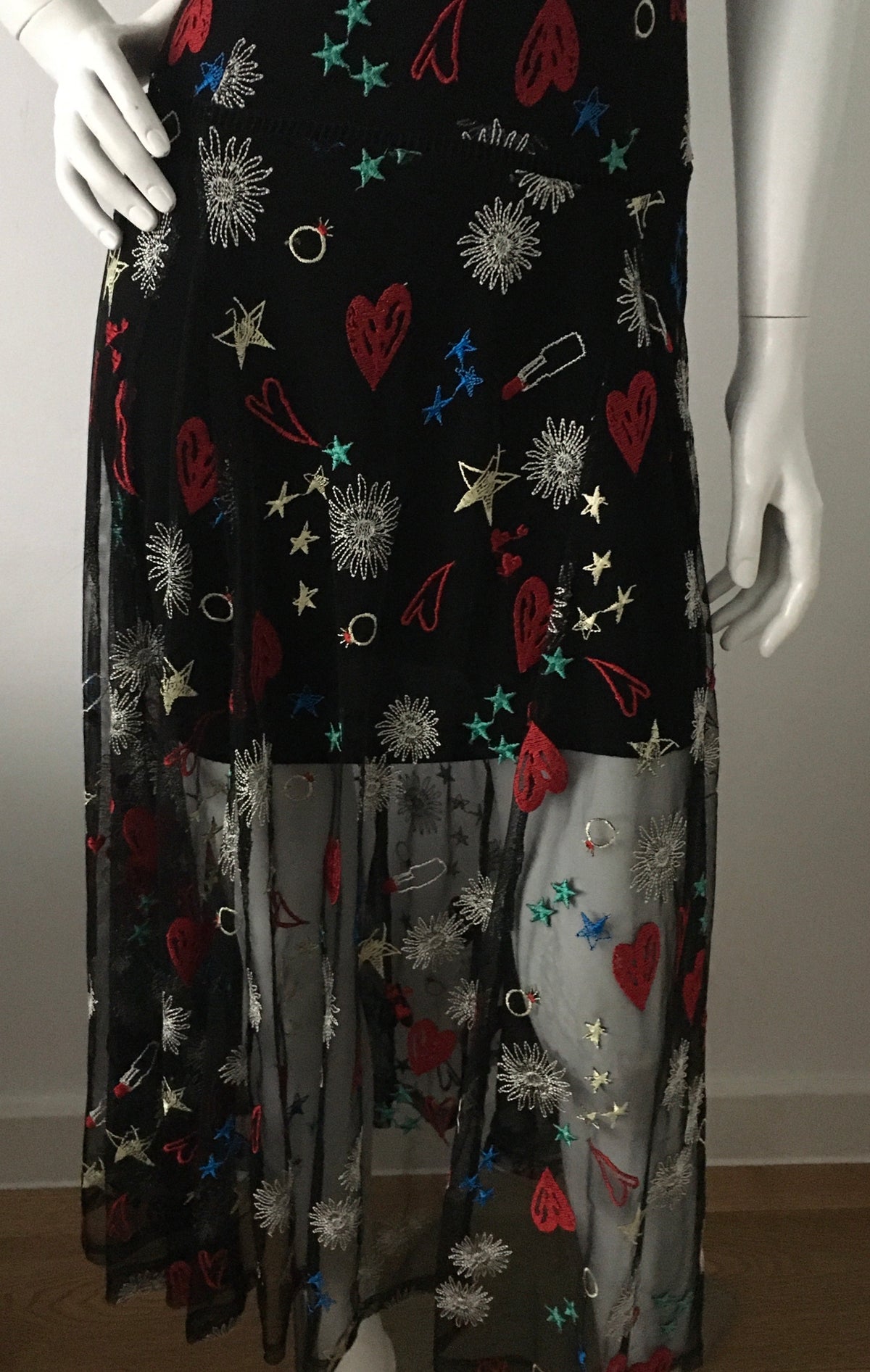 MAJE LONG DRESS WITH ALL-OVER EMBROIDERY Size 2 M Medium ladies