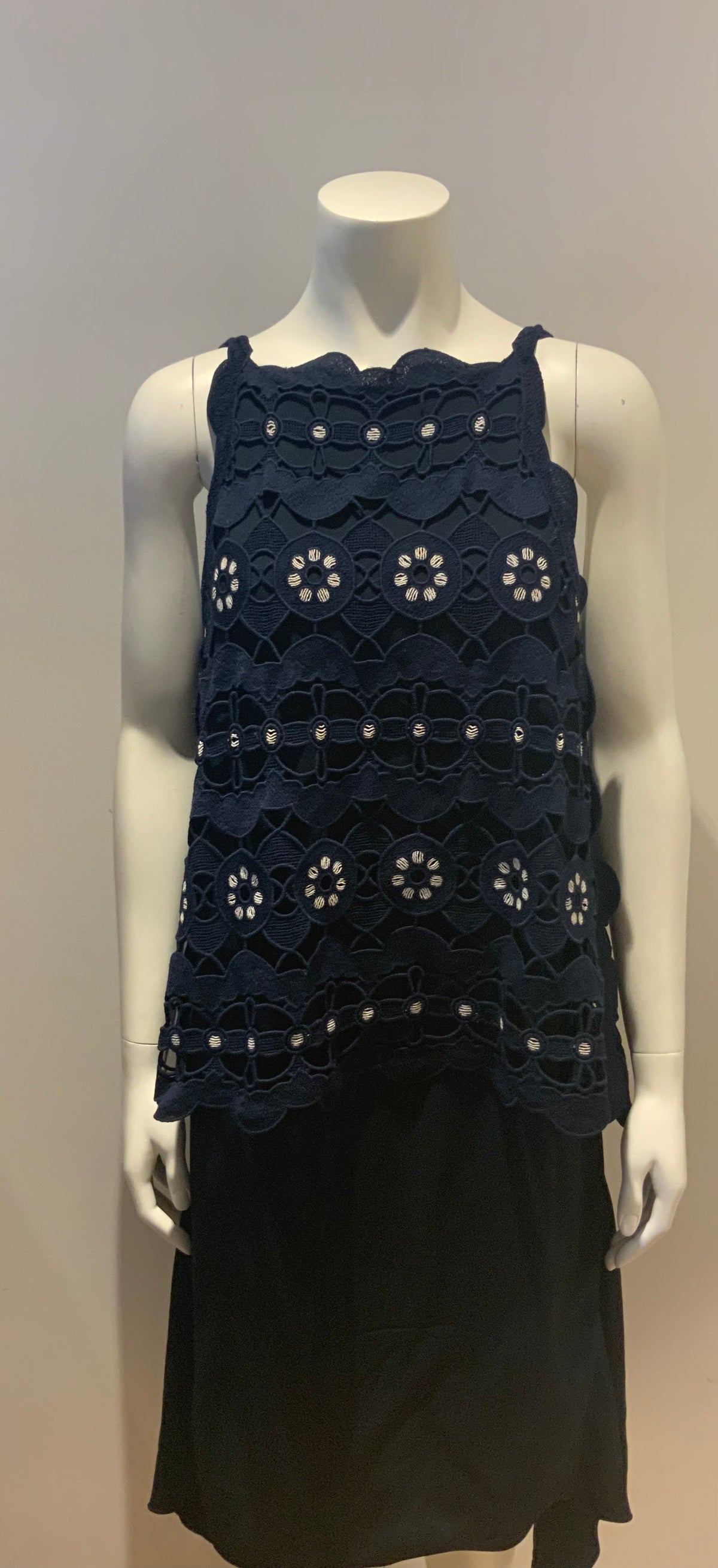 CHLOÉ Guipure Lace Navy Overlay DRESS SIZE FR 38 UK 10 US 6 ladies
