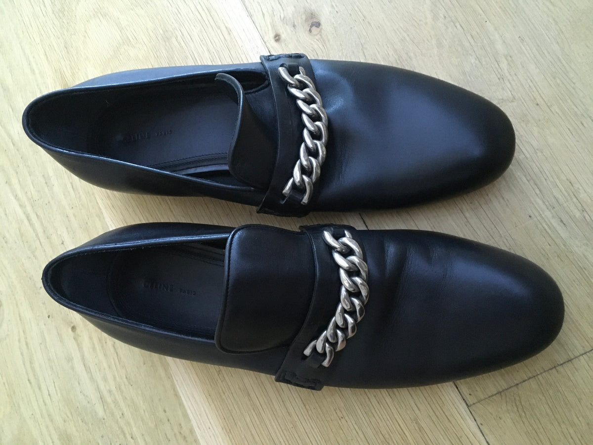 Céline Celine Phoebe Philo Black Chain-Link Leather Loafers Shoes 38 ladies