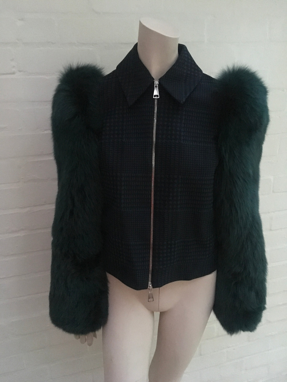 MARY KATRANTZOU Lodger saga fox fur sleeve tulle and wool jacket Ladies