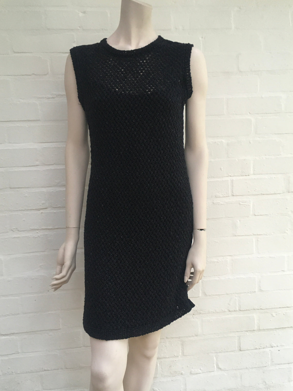 Chanel Black Cotton Crochet Knit Dress SZ F 40 UK 12 US 8 RARE ladies