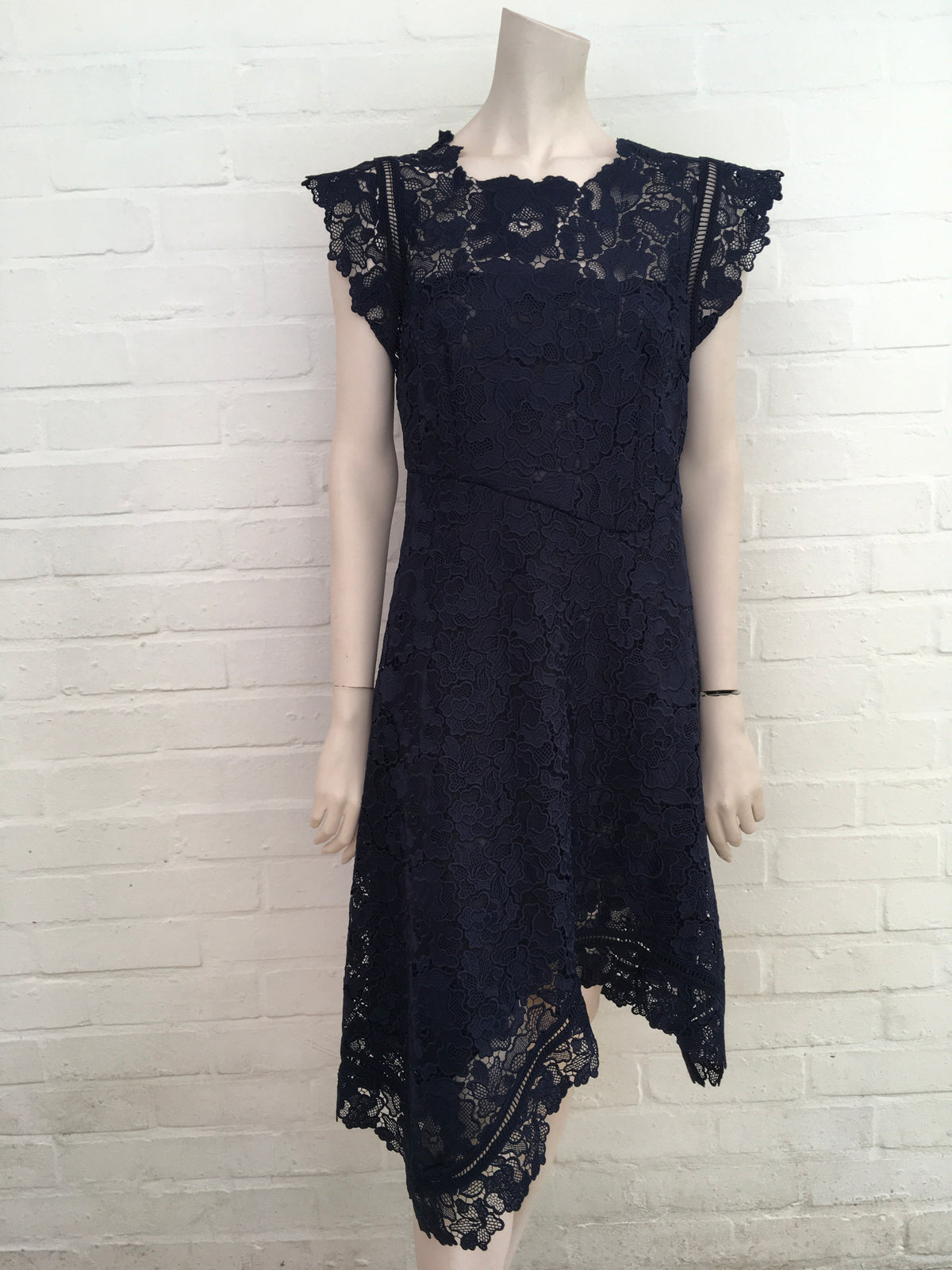 Reiss Lucy Asymmetric Hem Lace Midi Dress Size UK 12 US 8 L large LADIES