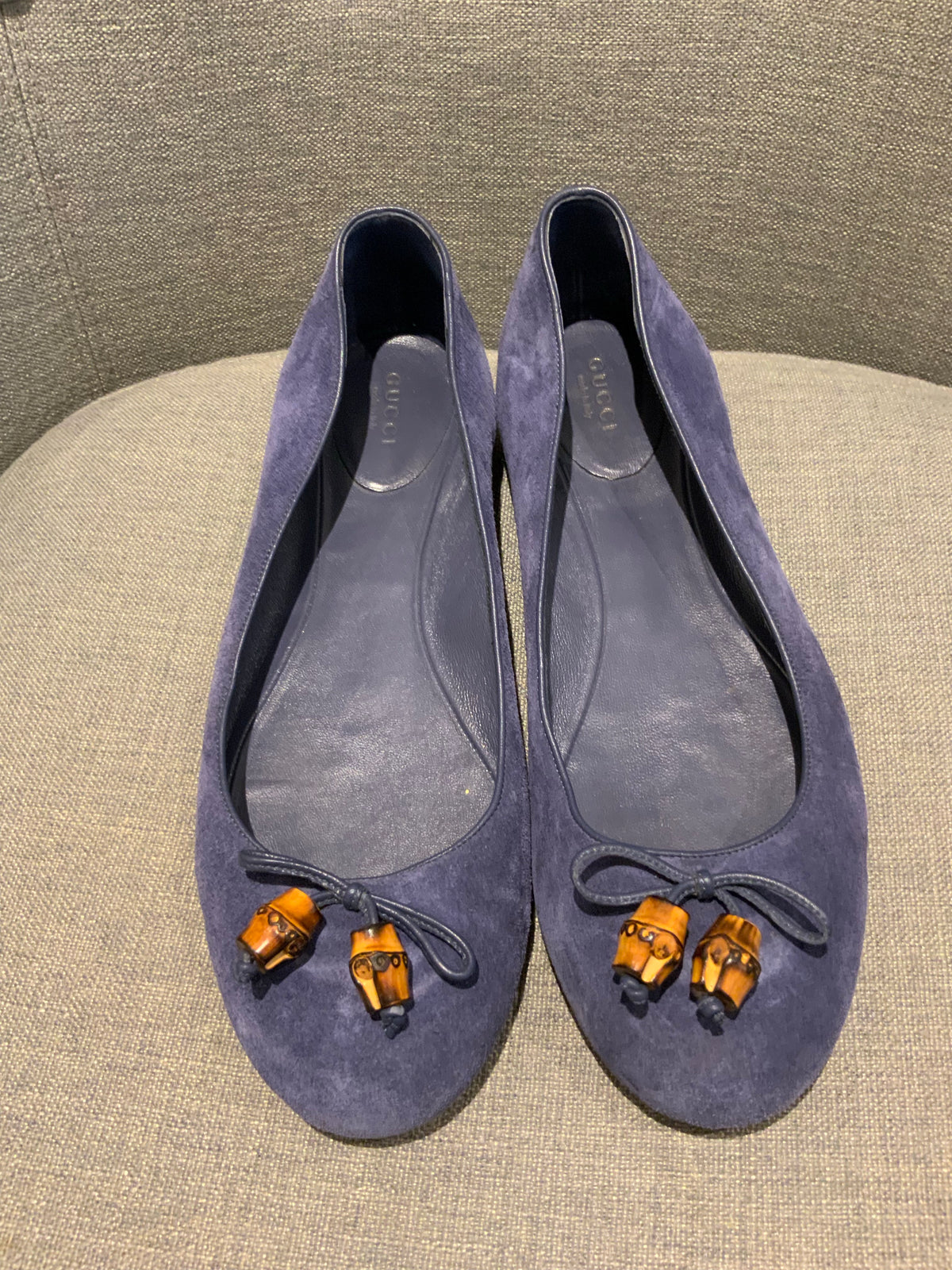 GUCCI Blue Suede Ballet Shoes Flats Bamboo Tassel Size UK 7 US 10 EU 40 ladies